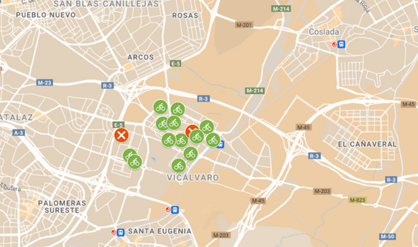 Estaciones de bicimad en el distrito de Vicálvaro (previsión, actualizado 23/11/2023)